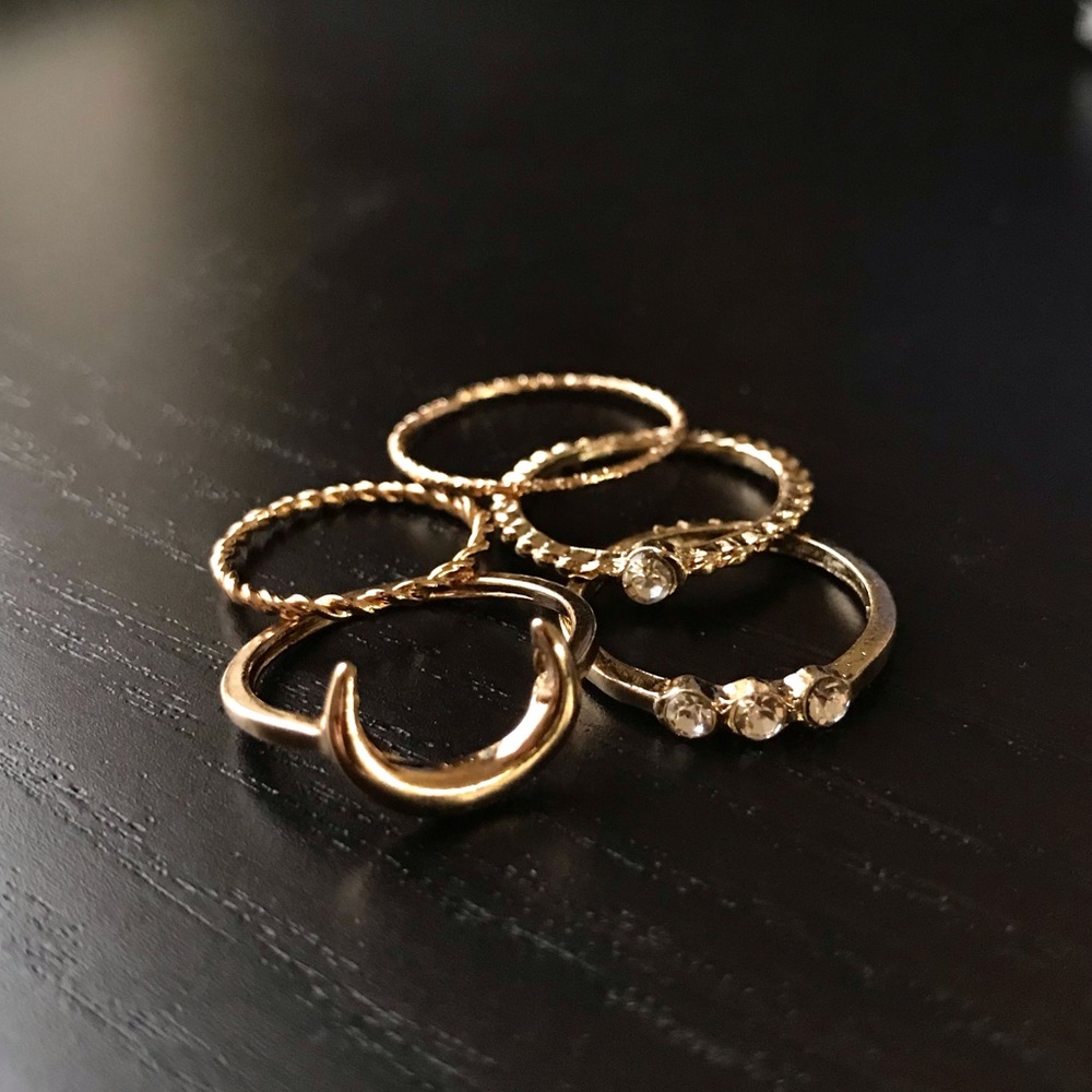 “Light Dreamer” Boho Gold Diamond Moon Ring Set - Picture 5 of 6